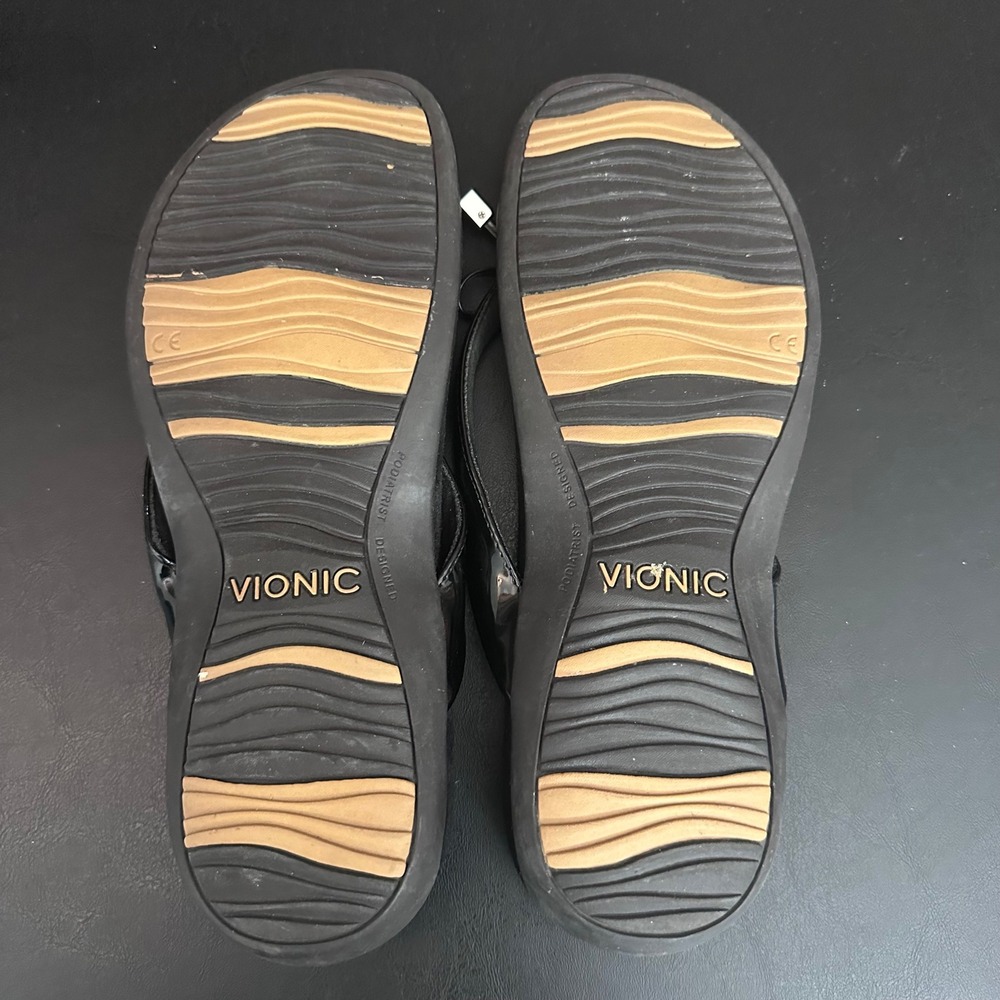 Vionic Bella II Black Patent Bow Flip Flop Sandals Orthotic Womens Size 9 - Picture 7 of 8
